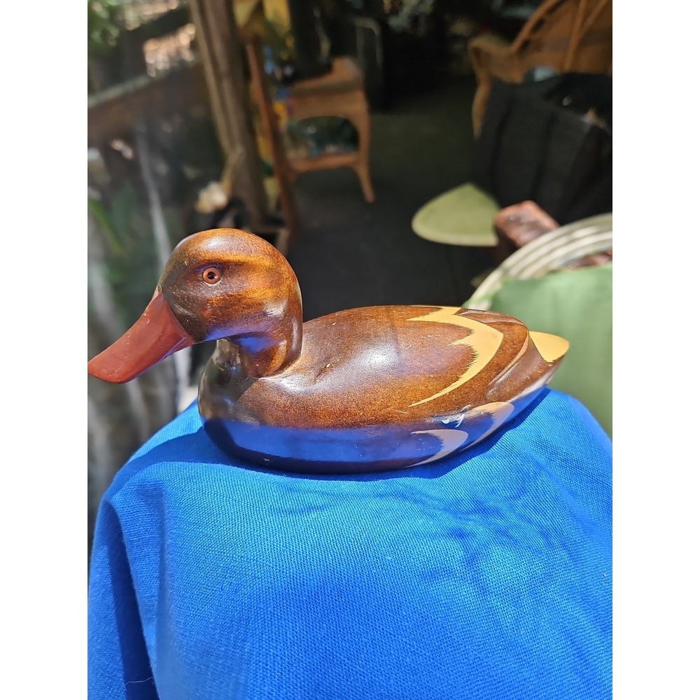 Wood Duck‎ Decoy Hand-Painted 7" Inset Eyes Wooden Vintage